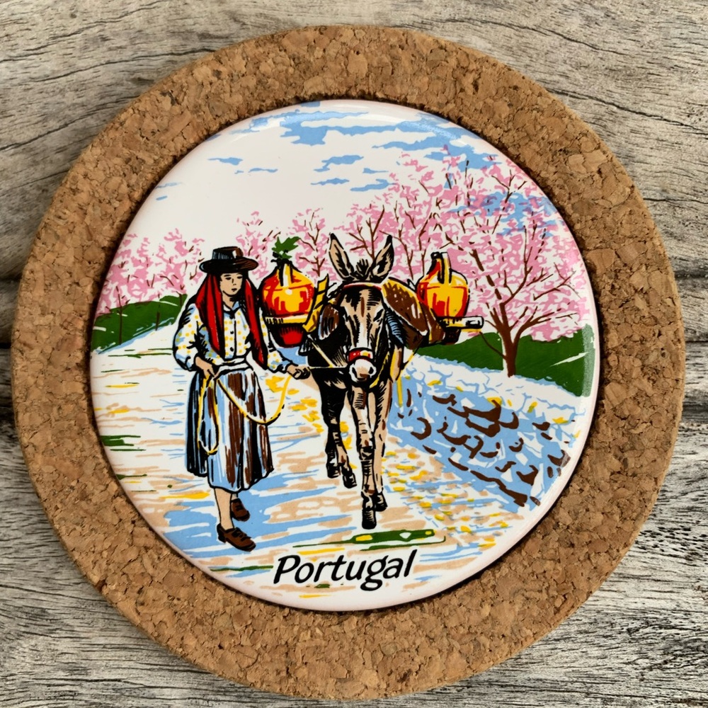 Vintage Portugal Ceramic Tile and Cork Coasters Set - Picture 3 of 8